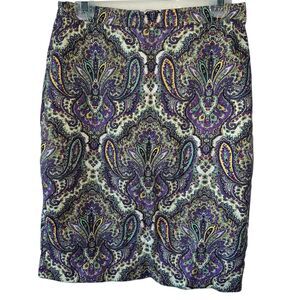J. Crew No. 2 Pencil Skirt Womens Size 6 Purple Paisley Career Office Siren Sexy